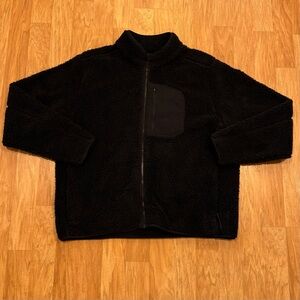 Lands’ End Black Fleece Full Zip Pockets Jacket Warm Fall Men’s Size XL EUC